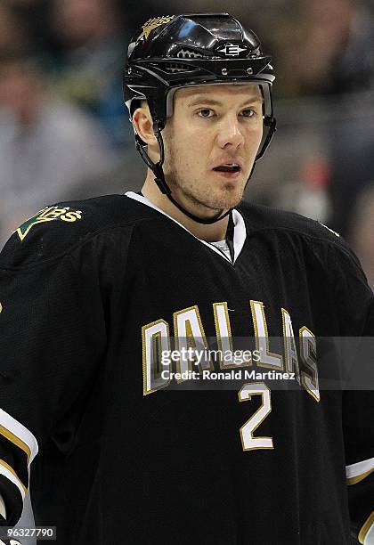 Defenseman Nicklas Grossman of the Dallas Stars at American Airlines Center on January 27, 2010 in Dallas, Texas.