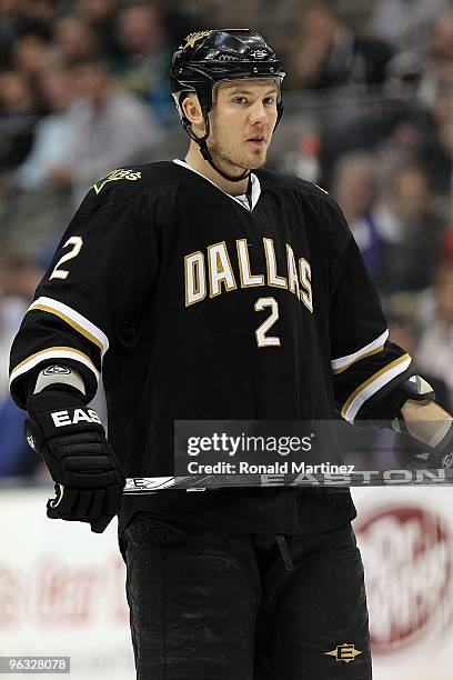 Defenseman Nicklas Grossman of the Dallas Stars at American Airlines Center on January 27, 2010 in Dallas, Texas.