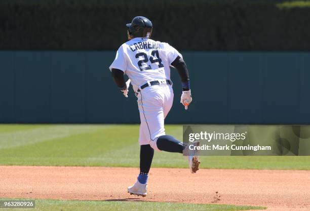 Miguel Cabrera of the Detroit Tigers runs the bases during game one of a doubleheader against the Kansas City Royals at Comerica Park on April 20,...