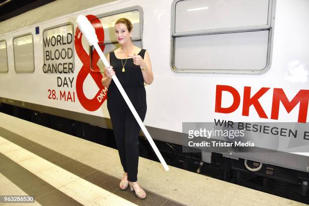 Alexa Maria Surholt during the press conference of the 'DKMS Sonderzug' at the main train station on May 28, 2018 in Berlin, Germany. DKMS is a...