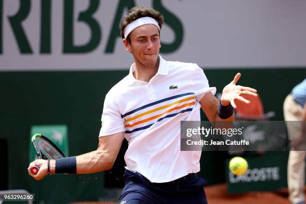 Elliot Benchetrit of France during Day One of the 2018 French Open at Roland Garros stadium on May 27, 2018 in Paris, France.