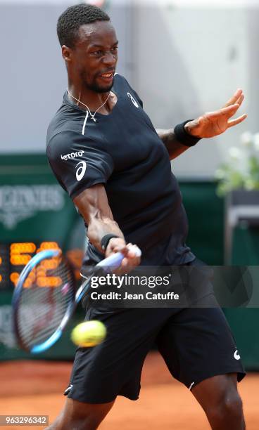 Gael Monfils of France winning against Elliot Benchetrit of France during Day One of the 2018 French Open at Roland Garros stadium on May 27, 2018 in...