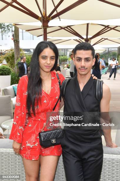 Actors Hafsia Herzi and Djanis Bouzyani attend the 2018 French Open - Day Two at Roland Garros on May 28, 2018 in Paris, France.