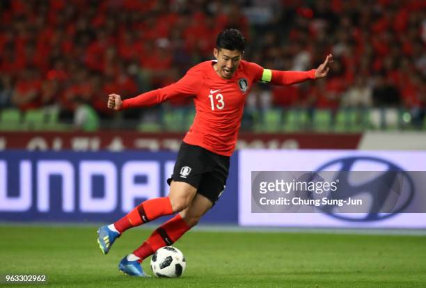 South Korea Son Heung-Min of South Korea in action during the international friendly match between South Korea and Honduras at Daegu World Cup...