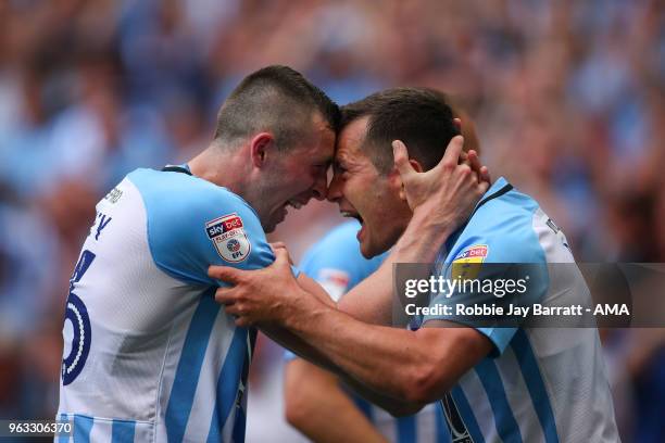 Jordan Shipley of Coventry City celebrates after scoring a goal to make it 2-0 during the Sky Bet League Two Play Off Final between Coventry City and...