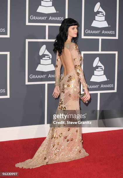 Singer Katy Perry arrives at the 52nd Annual GRAMMY Awards held at Staples Center on January 31, 2010 in Los Angeles, California.