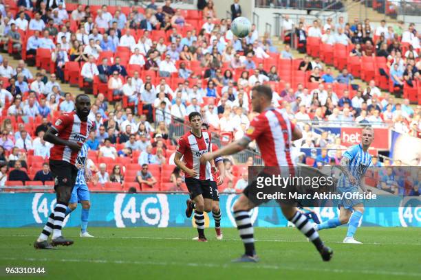 Jack Grimmer of Coventry City scores their 3rd goal during the Sky Bet League Two Play Off Final between Coventry City and Exeter City at Wembley...