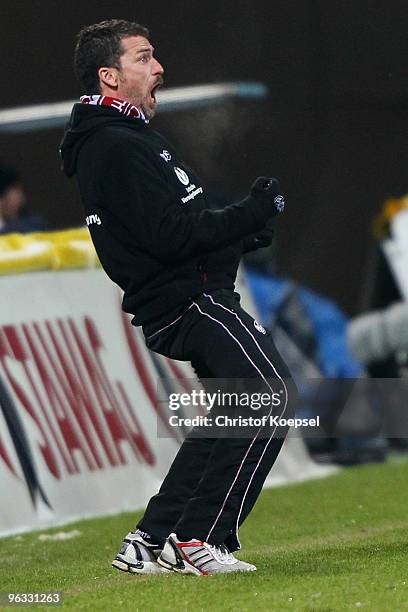 Head coach Marco Kurz of Kaiserslautern shows emotions during the Second Bundesliga match between Alemannia Aachen and 1. FC Kaiserslautern at the...