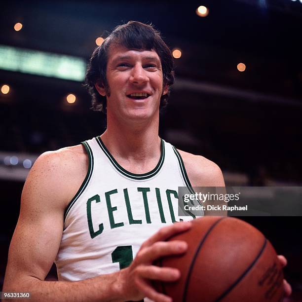 John Havlicek of the Boston Celtics poses for a portrait in 1980 at the Boston Garden in Boston, Massachusetts. NOTE TO USER: User expressly...