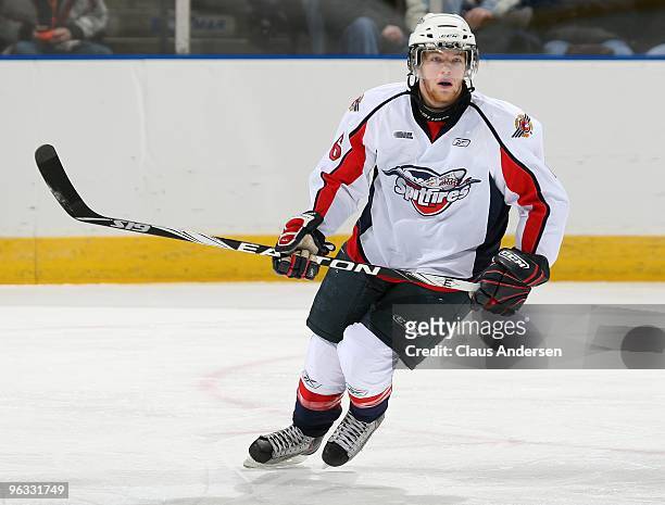 Ryan Ellis of the Windsor Spitfires skates in a game against the London Knights on January 29, 2010 at the John Labatt Centre in London, Ontario. The...