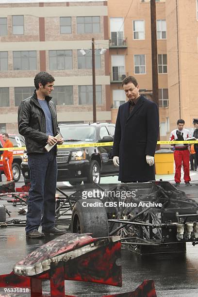 The Formula" -- Det. Don Flack left, and Det. Mac Taylor investigate the scene on CSI: NY, scheduled to air Wednesday, Feb. 10 on the CBS Television...