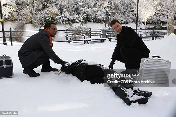 Sanguine Love" -- Dr. Sheldon Hawkes left, and Det. Mac Taylor investigate a crime scene on CSI: NY, scheduled to air Wednesday, Feb. 3 on the CBS...