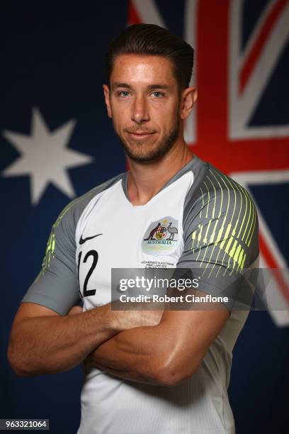 Australian goalkeeper Brad Jones poses during the Australian Socceroos Portrait Session at the Gloria Football Club on May 28, 2018 in Antalya,...
