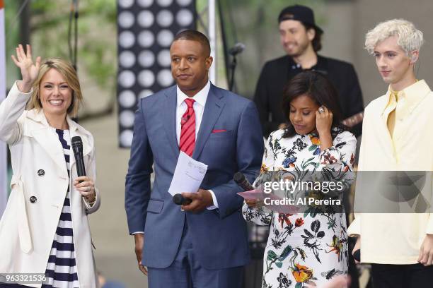 Today Show" hosts Dylan Dreyer, Craig Melvin and Sheinelle Jones interview Troye Sivan when he performs on NBC's "Today Show" at Rockefeller Plaza on...