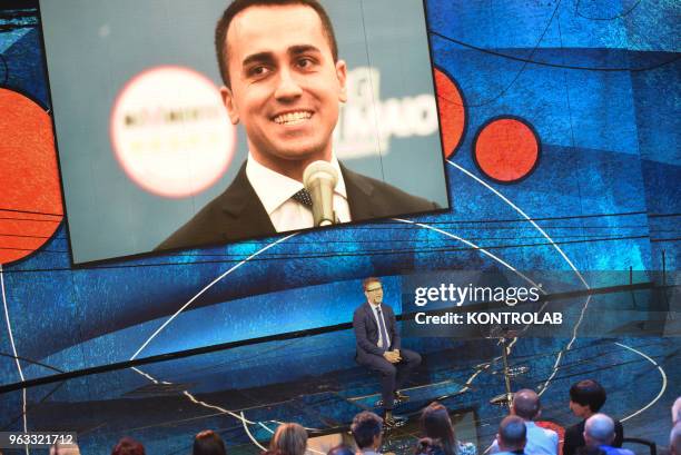 Luigi Di Maio, leader of the 5 Star Movement, in a telephone connection during the television program Che Tempo Che Fa conducted by journalist Fabio...