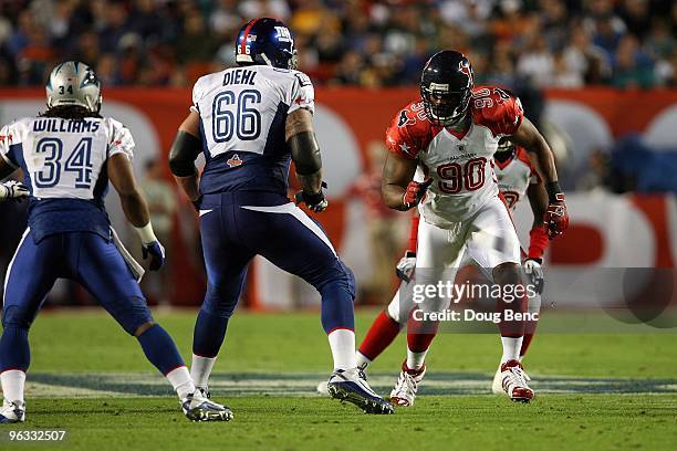 Mario Williams of the Houston Texans in action against David Diehl of the New York Giants plays during the 2010 AFC-NFC Pro Bowl at Sun Life Stadium...