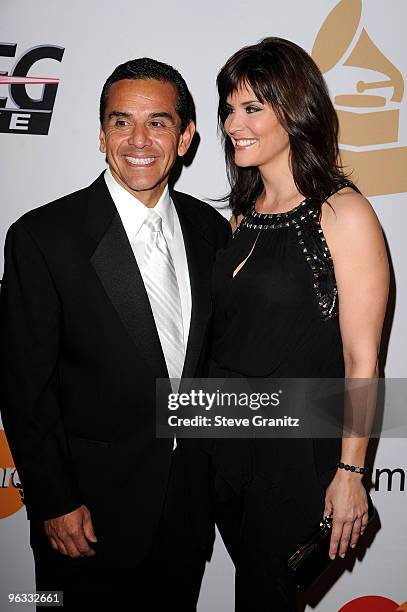 Mayor Antonio Villaraigosa and news reporter Lu Parker arrive at the 52nd Annual GRAMMY Awards - Salute To Icons Honoring Doug Morris held at The...