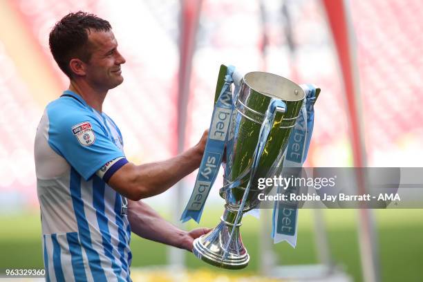 Michael Doyle of Coventry City with the EFL Sky Bet League Two play off final trophy during the Sky Bet League Two Play Off Final between Coventry...