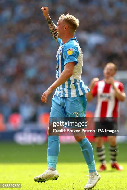 Coventry City's Jack Grimmer celebrates after the game during the Sky Bet League Two Final at Wembley Stadium, London.