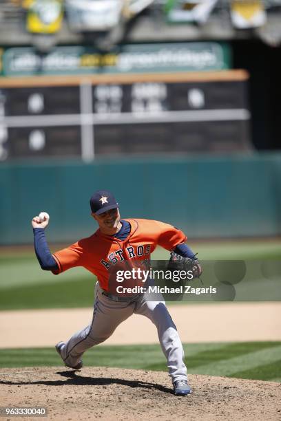 Joe Smith of the Houston Astros pitches during the game against the Oakland Athletics at the Oakland Alameda Coliseum on May 9, 2018 in Oakland,...