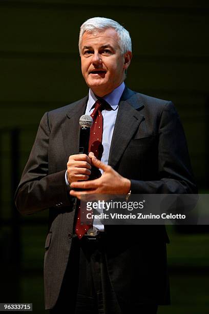 Unicredit CEO Alessandro Profumo attend the Muhammad Yunus lecture ' A world without poverty ' on February 1, 2010 in Milan, Italy. Yunus was awarded...