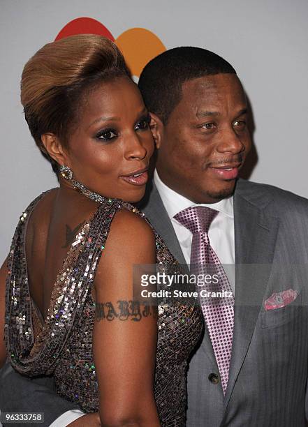 Singer Mary J. Blige and Kendu Isaacs arrive at the 52nd Annual GRAMMY Awards - Salute To Icons Honoring Doug Morris held at The Beverly Hilton Hotel...