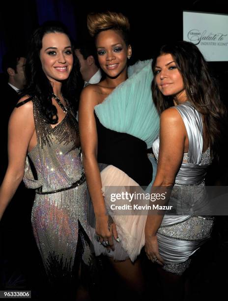 Katy Perry, Rihanna and Fergie at the 52nd Annual GRAMMY Awards - Salute To Icons Honoring Doug Morris held at The Beverly Hilton Hotel on January...