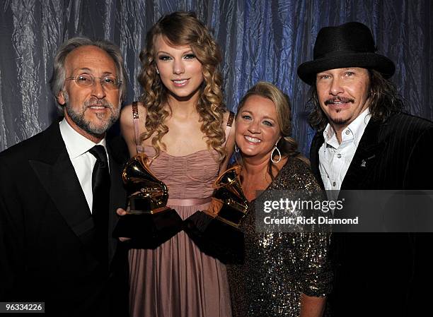 Recording Academy President Neil Portnow, musician Taylor Swift, co-songwriter Liz Rose and Recording Academy Chair of the Board of Trustees George...
