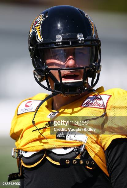 Johnny Manziel of the Hamilton Tiger-Cats takes part in a preseason practice session at Ron Joyce Stadium on May 28, 2018 in Hamilton, Canada.