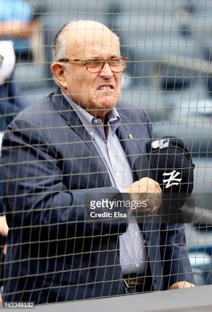 Rudy Giuliani, former New York City mayor and current lawyer for President Donald Trump, attends the game between the New York Yankees and the...