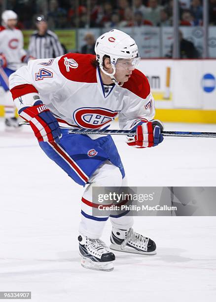 Sergei Kostitsyn of the Montreal Canadiens skates against the Ottawa Senators during a game at Scotiabank Place on January 30, 2010 in Ottawa, Canada.