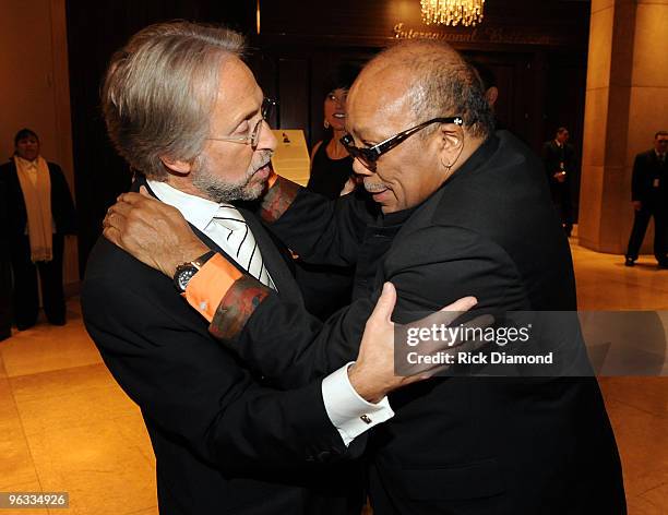 President/CEO of the Recording Academy Neil Portnow and producer Quincy Jones attend the 52nd Annual GRAMMY Awards - Salute To Icons Honoring Doug...