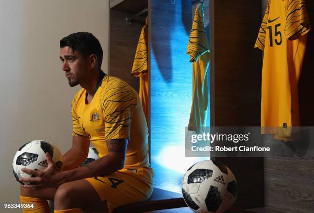 Dimitri Petratos of Australia poses during the Australian Socceroos Portrait Session at the Gloria Football Club on May 28, 2018 in Antalya, Turkey.