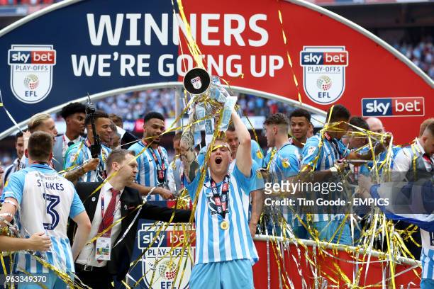 Coventry City's Jack Grimmer celebrates after the game Coventry City v Exeter City - Sky Bet League Two - Final - Wembley Stadium .