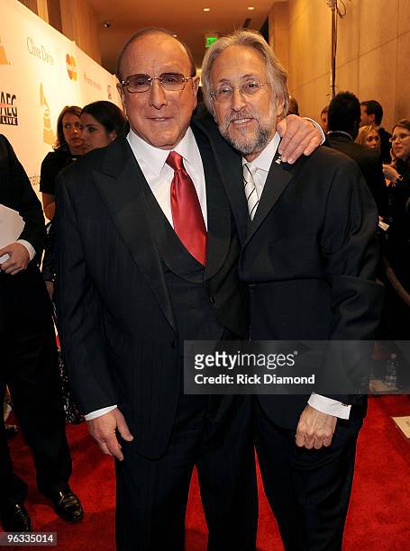 Music producer Clive Davis and President/CEO of the Recording Academy Neil Portnow arrive at the 52nd Annual GRAMMY Awards - Salute To Icons Honoring...