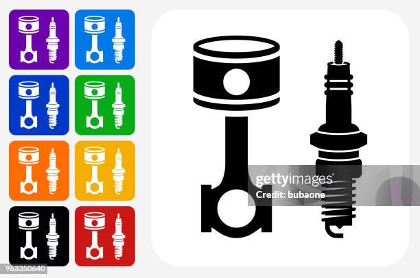spark plug icon square button set - spark plug stock illustrations