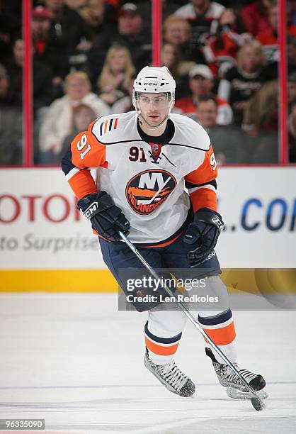 John Tavares of the New York Islanders skates against the Philadelphia Flyers on January 30, 2010 at the Wachovia Center in Philadelphia,...