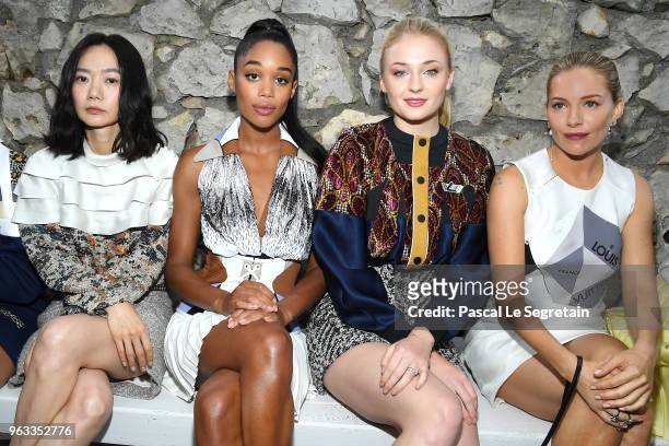 Doona Bae, Laura Harrier, Sophie Turner and Sienna Miller attend Louis Vuitton 2019 Cruise Collection at Fondation Maeght on May 28, 2018 in...