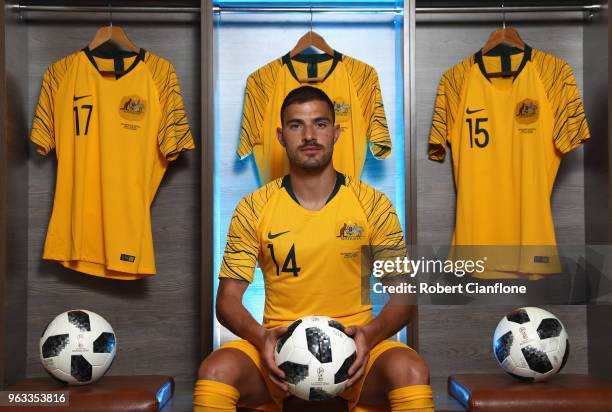 James Troisi of Australia poses during the Australian Socceroos Portrait Session at the Gloria Football Club on May 28, 2018 in Antalya, Turkey.
