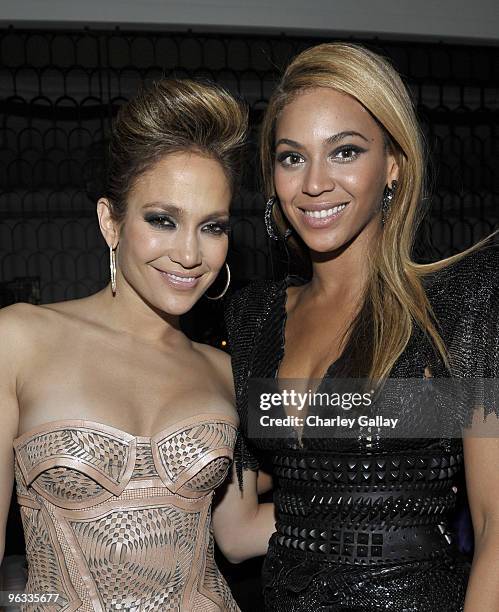 Jennifer Lopez and Beyonce Knowles attend Antonio "L.A." Reid's Post-GRAMMY Dinner Hosted by Jay-Z at Cecconi's Restaurant on January 31, 2010 in Los...