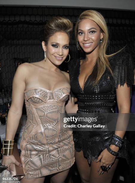 Jennifer Lopez and Beyonce Knowles attend Antonio "L.A." Reid's Post-GRAMMY Dinner Hosted by Jay-Z at Cecconi's Restaurant on January 31, 2010 in Los...