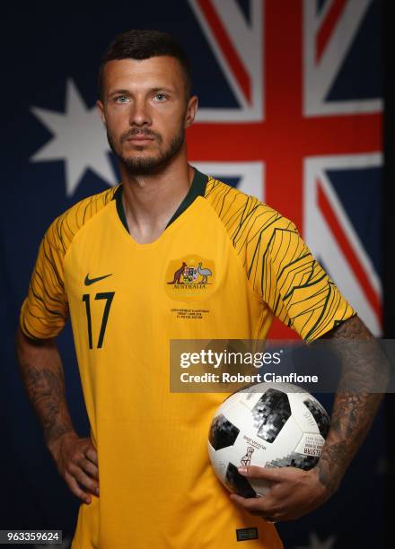 Nikita Rukavytsya of Australia poses during the Australian Socceroos Portrait Session at the Gloria Football Club on May 28, 2018 in Antalya, Turkey.