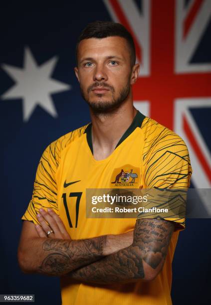 Nikita Rukavytsya of Australia poses during the Australian Socceroos Portrait Session at the Gloria Football Club on May 28, 2018 in Antalya, Turkey.