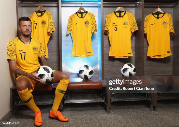 Nikita Rukavytsya of Australia poses during the Australian Socceroos Portrait Session at the Gloria Football Club on May 28, 2018 in Antalya, Turkey.