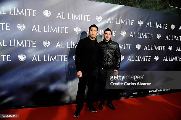 Ezequiel Garay and Gonzalo Higua'n attend "Edge of the Darkness" premiere at the Palafox cinema on February 1, 2010 in Madrid, Spain.