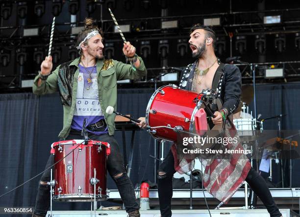 Austin Bisnow and Zambricki Li of Magic Giant perform on Day 3 of BottleRock Napa Valley Music Festival at Napa Valley Expo on May 27, 2018 in Napa,...
