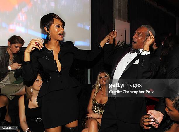 Recording artist Keri Hilson and her father attend the Interscope, Geffen, A&M and Beats By Dre Grammy Party at the Thom Thom Club on January 31,...