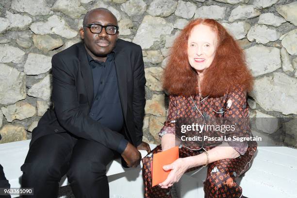 Edward Enninful and Grace Coddington attend Louis Vuitton 2019 Cruise Collection at Fondation Maeght on May 28, 2018 in Saint-Paul-De-Vence, France.