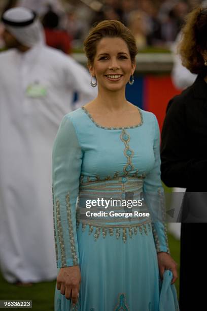 Princess Haya bint Al-Hussein, wife of the ruler of Dubai, Sheik Mohammed bin Rashid al-Maktoum, is seen at a public horse racing event in this 2008...