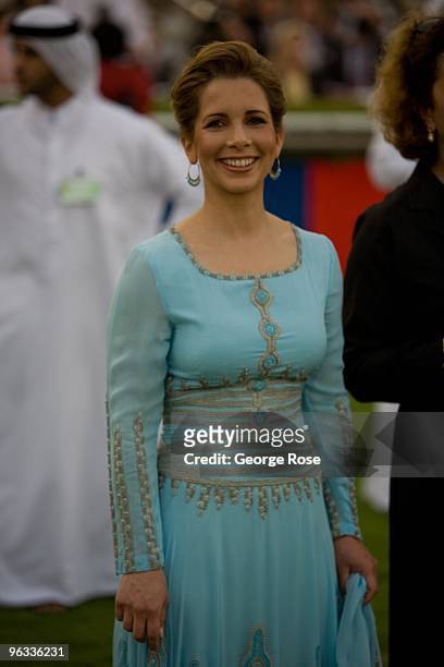 Princess Haya bint Al-Hussein, wife of the ruler of Dubai, Sheik Mohammed bin Rashid al-Maktoum, is seen at a public horse racing event in this 2008...
